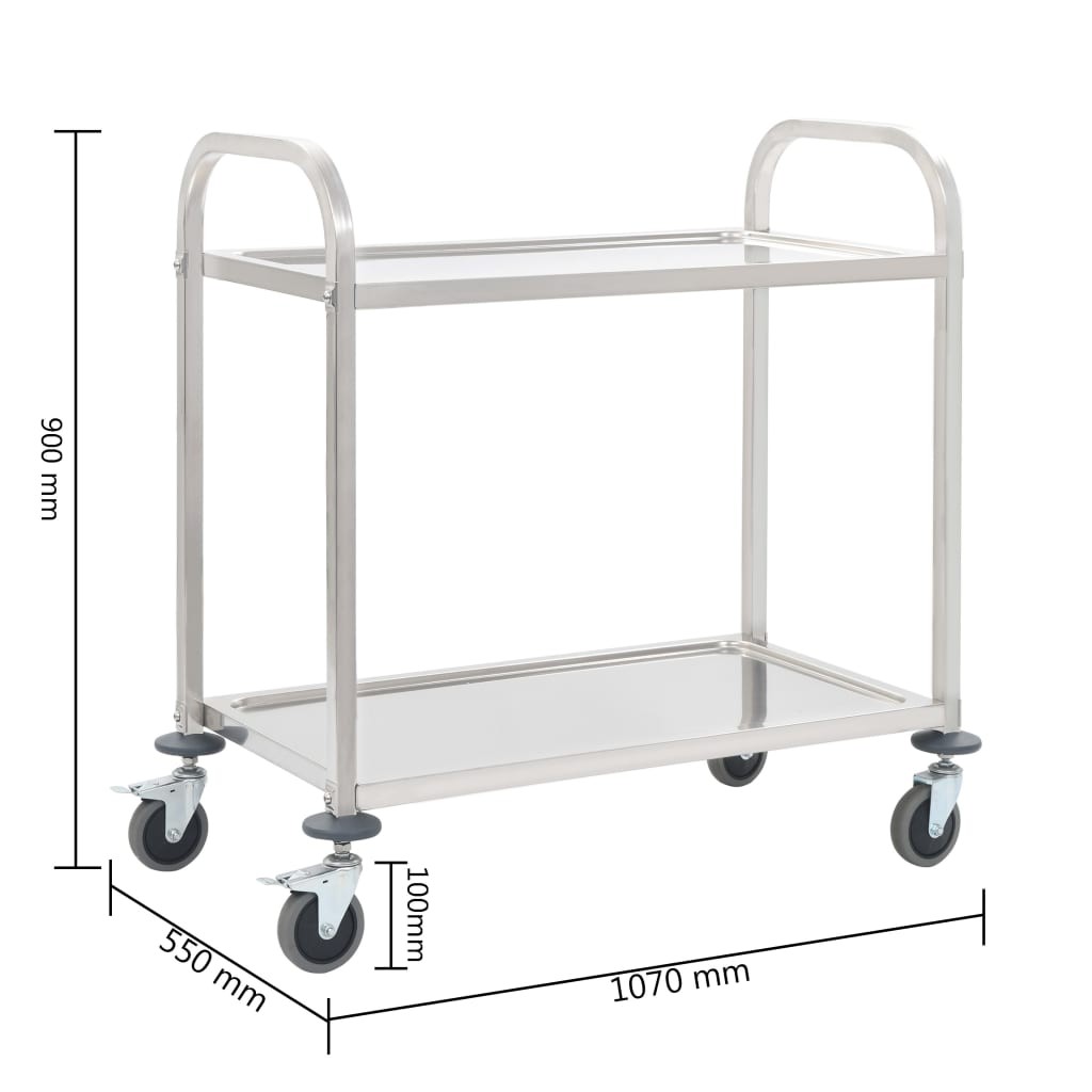 2-Tier Kitchen Trolley 107x55x90 cm Stainless Steel